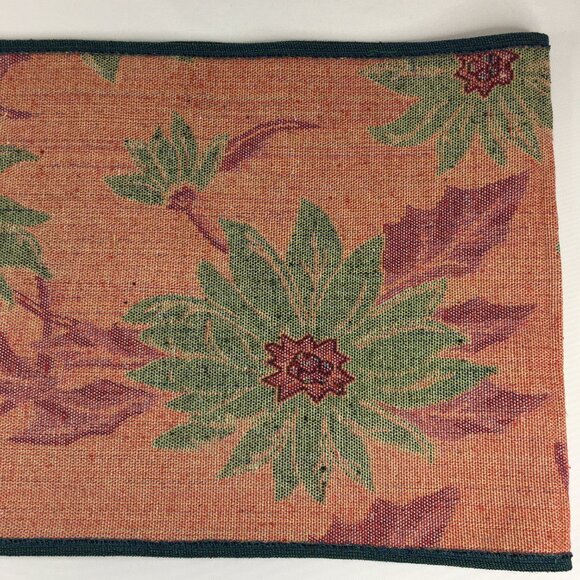 Poinsettia 69 x 13 Christmas Table Runner Red & Green Floral Holiday Tapestry - Picture 13 of 16